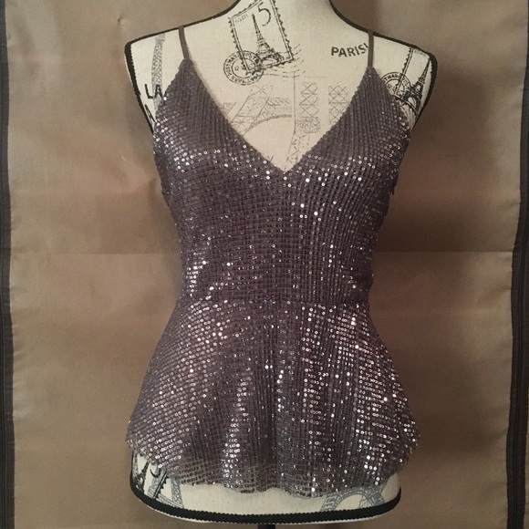 Express Tops - NWT Express Strappy Sequin Tank Top, Tan